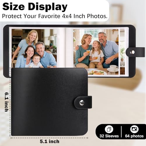 4x4 Photo Album Set - 2 Pack, Leather Cover, Acid-Free, Side-Loading