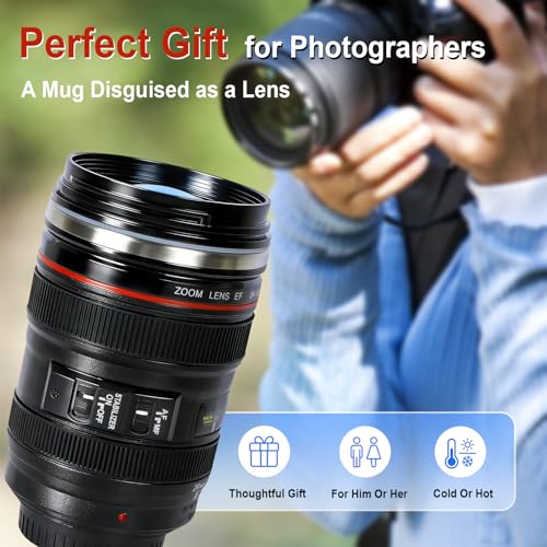 Camera Lens Coffee Mug - 13.5 oz Stainless Steel Travel Cup