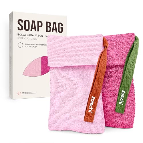ZOMCHI Soap Saver Bags - 2 Pack Exfoliating Soap Pouches, Pink
