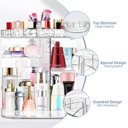 Clear 360° Rotating Makeup Organizer with Large Capacity & Adjustable Layers - MISERWE A