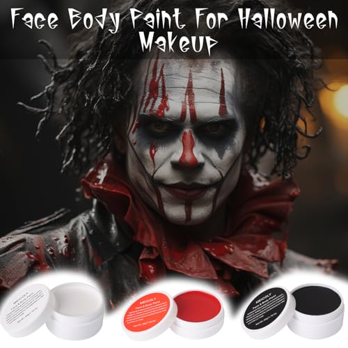 MEICOLY Clown Makeup Kit - Black White Red Face Paint, Pro Oil Based SFX Makeup with Brushes & Sponges