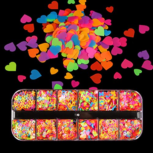 TBRZTR Fluorescent 3D Nail Sequins Kit – Mixed Design Butterfly, Heart, Star, Alphabet & More (12 Grids)