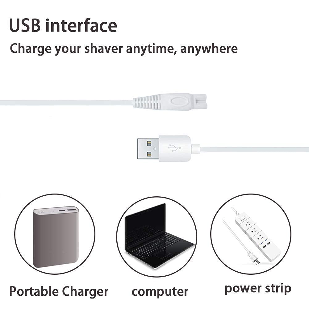 USB Cord Fast Charging Cable for Finishing Touch Flawless Body Electric Shaver Flawless Cord Replacement Charger (5V, 39.4In, White 1pcs)