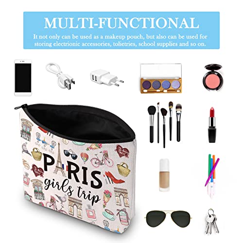 Paris Theme Travel Cosmetic Bag - Durable Canvas Makeup Organizer Pouch