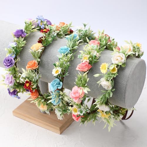Pink Green Rose Flower Crown - Boho Floral Headband for Women