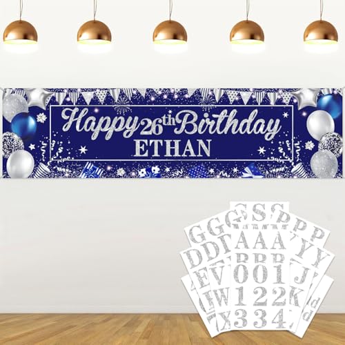 Personalized Blue Silver Birthday Banner with Custom Name & Age