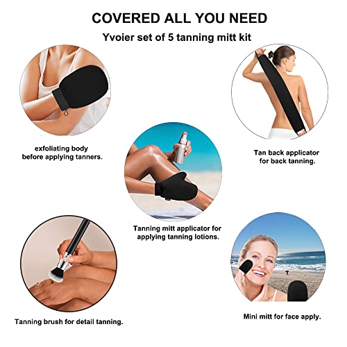 YVOIER 5 Pack Self Tanning Mitt Kit - Streak-Free Tanning Applicator Set with Gloves & Exfoliating Mitt