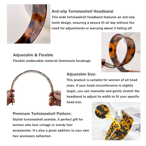 Thick Tortoise Shell Headband for Women | No-Slip, Comfortable Fit