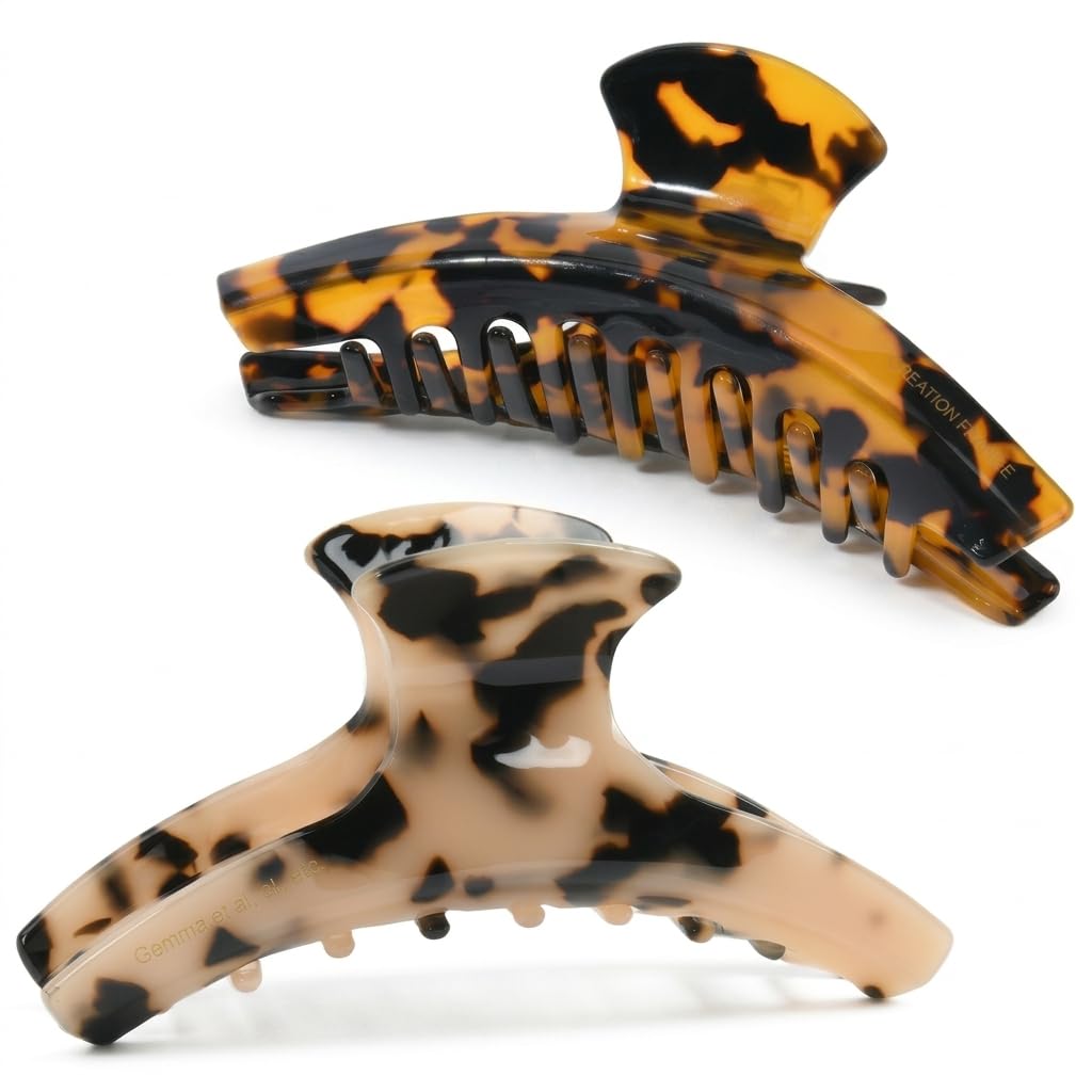 Hair Claw Banana Clips - Tortoise & Leopard Print Celluloid Barrettes | Large Fashion Accessories for Women