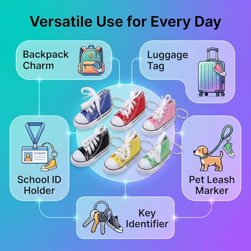 Mini Sneaker Keychains Set - 6-Pack Durable PVC Bag Charms