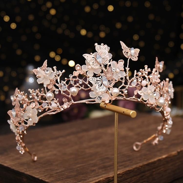 Butterfly Crown for Women, Crystal Baroque Fairy Tiara for Wedding