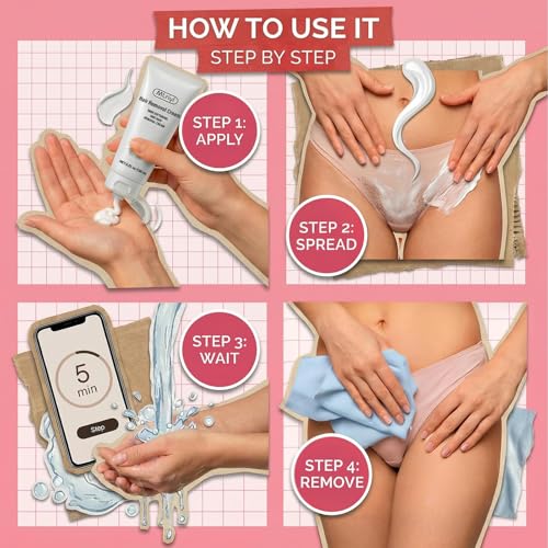 Body Hair Removal Cream for Women, Painless & Fast Acting for Legs, Bikini Line & Underarms, Sensitive Skin Friendly Depilatory Cream, 4.52 Oz