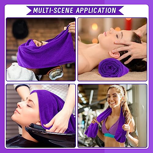Precious Harvest Purple Microfiber Salon Towels, Pack of 12, Fast Absorbent & Soft, 30 x 14 Inches