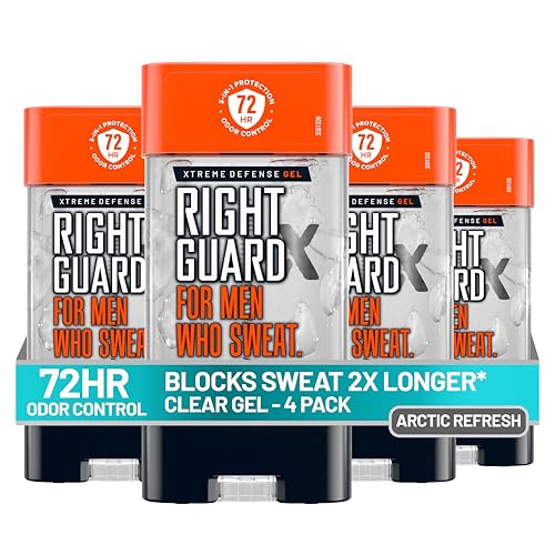 Right Guard Xtreme Defense Antiperspirant Deodorant Gel, Arctic Refresh Scent - 5-in-1 Deodorant Men Can Trust, 72-Hour Odor Control Invisible Gel for Men, 4 oz (4 Pack)