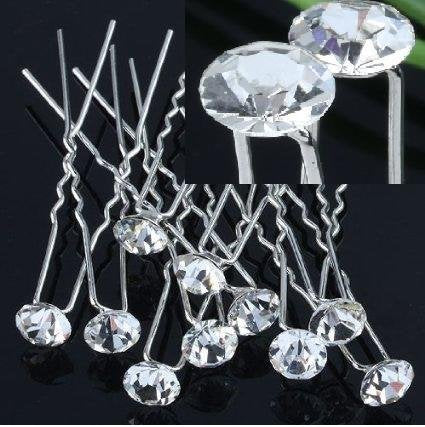 GBSTORE 12Pcs Clear Rhinestone Hair Pins - Sparkly Wedding / Party Accessories