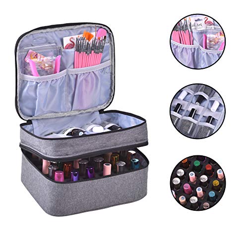 ZFZGFRCS Grey Nail Polish Organizer Bag Holds 30 Bottles Double Layer Travel Case