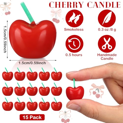 Conelist 15 Pcs Cherry Cake Toppers - Cute Soy Wax Candles