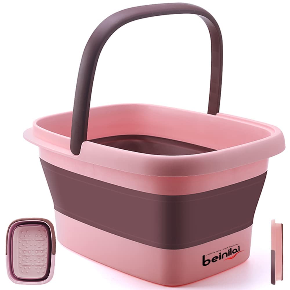 Collapsible Foot Bath Basin - Soaking Tub with Handles & Acupoint Massage | Foldable Plastic Bucket - Gray