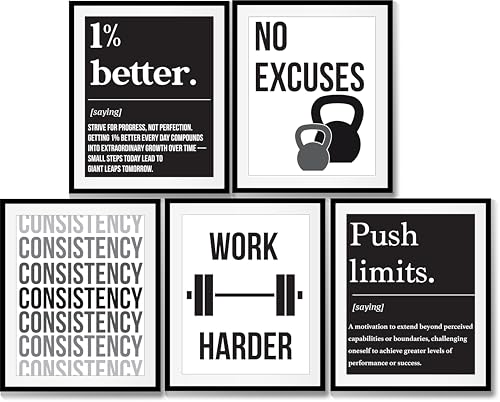 Motivational Fitness Wall Art Set - 5 Inspirational Posters 8x10"