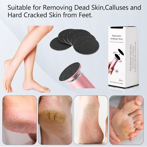 ZABOUL Fine 180 Grit Replaceable Sandpaper Discs for Electric Foot File, 60 Pack