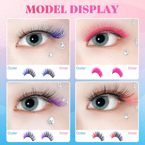 AMilHiTon Halloween Colored Eyelashes 5 Pairs - Faux Mink, Vibrant for Cosplay & Parties (8233 Mixed)