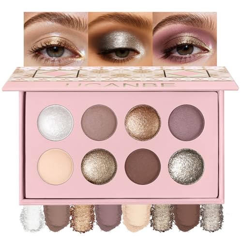 UCANBE 8-Color Matte & Sparkling Shimmer Eyeshadow Palette – Metallic + Matte Variation