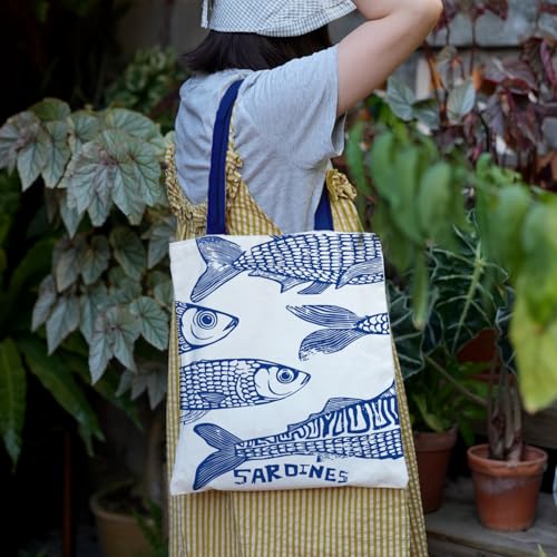Sardines Canvas Tote Bag for Women - Reusable Grocery Shoulder Bag