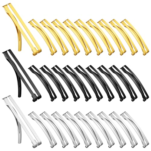 Open Center Hair Barrettes 30pcs - Black, Silver, Gold - 2.36 x 0.39 Inch, Secure & Stylish