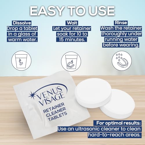 Venus Visage 120 Denture & Retainer Cleaning Tablets - 4 Month Supply for Invisalign, Night Guards & Ultrasonic Cleaners