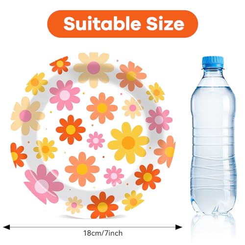 48 Pack Daisy Flower Paper Plates - 7 Inch Disposable Dinnerware Set