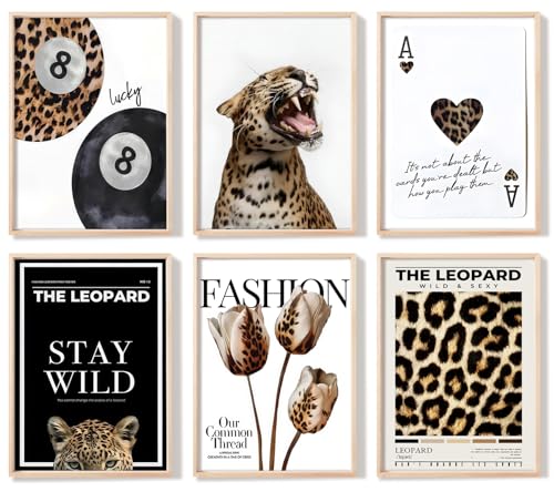 Set of 6 Leopard Print Wall Art Posters | Stylish 8x10 Decor