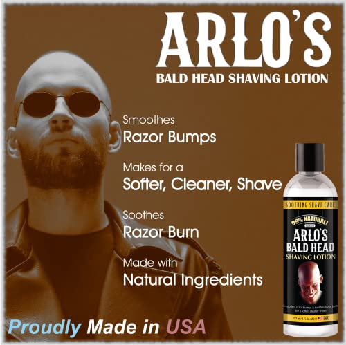 Arlo's Bald Head Shaving Lotion 6 oz - Natural, Irritation-Free Razor Glide