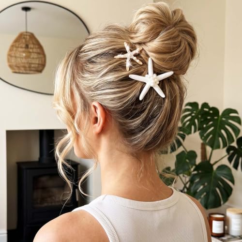 Fashey Starfish Hair Clips Set – Seashell Rhinestone Barrettes for Women