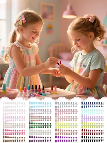 EBANKU Kids Short Glossy Press On Nails Set 576 Pieces, 24 Colors, Matte Finish