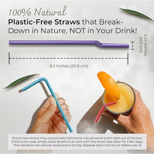Eco-Friendly Biodegradable Sugarcane Straws - 120 Pack, Bendable & Compostable
