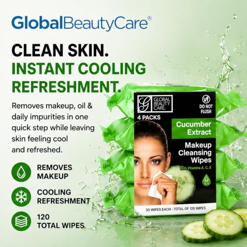 Global Beauty Care Cucumber Makeup Remover Wipes, 30 Count (Pack of 4)