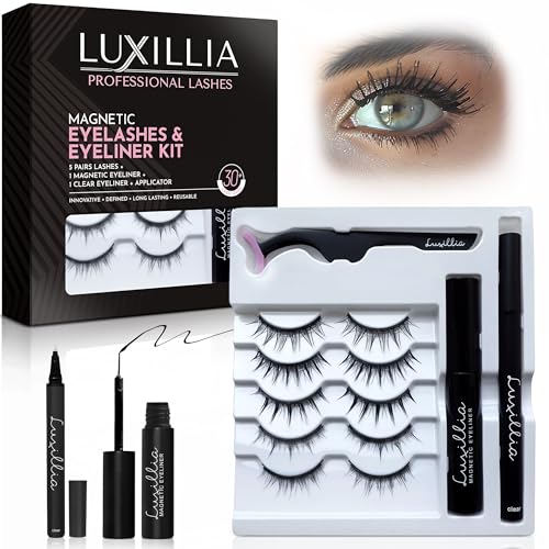 Luxillia Magnetic Eyelashes Kit - 8 Set with Clear and Black Eyeliner