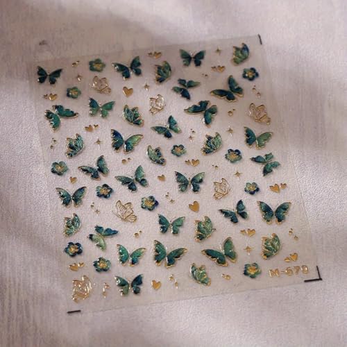 Jeillmone 2 Sheets 5D Embossed Butterfly Nail Stickers for Nail Art
