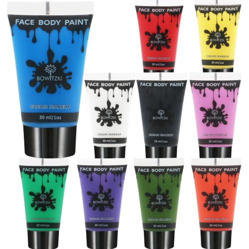 Bowitzki 10-Color Face & Body Paint Set - 30ml Cream Makeup