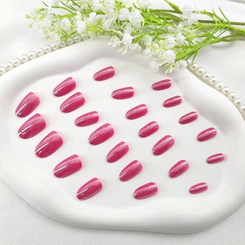 SRIMNUYY Chrome Round Press-On Nails – Short Oval Fake Nails 24Pcs