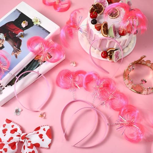 Jexine Pink Pompom Headband - 12 Pcs Hair Tinsel Accessories