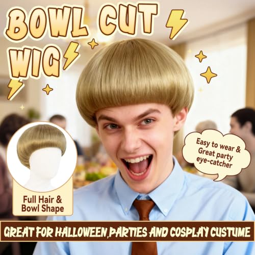 JoneTing Men's Blonde Bowl Cut Wig - Synthetic Mushroom Bob Hairstyle