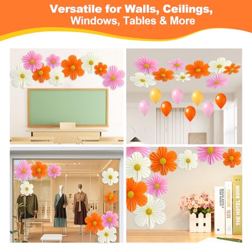 9 Pack Pink & Orange Paper Fans for Party Decor - Wedding, Birthday, Baby Shower