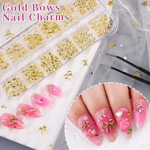 Gold Silver Nail Charms Set with Chains & Beads - 6 Boxes DIY Manicure Decor