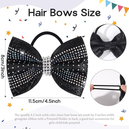 Black Glitter Cheer Bows - 12Pcs Small Cheerleader Hair Accessories