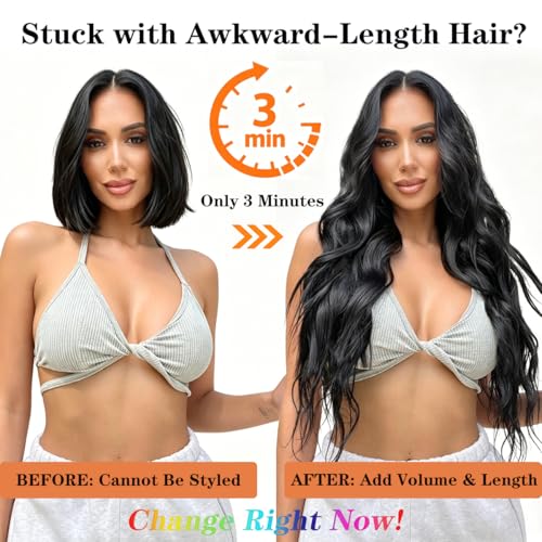 Gx Beauty 22 Inch Dark Black Clip-In Wavy Hair Extensions - 7Pcs Pack