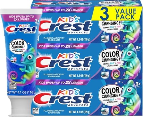 Crest Kids Fluoride Toothpaste, Color-Changing Bubblegum, 4.2 oz (3 Count)