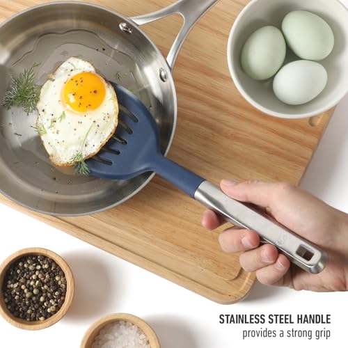 Calphalon Slotted Turner - Silicone Head & Stainless Steel Handle, Navy Blue