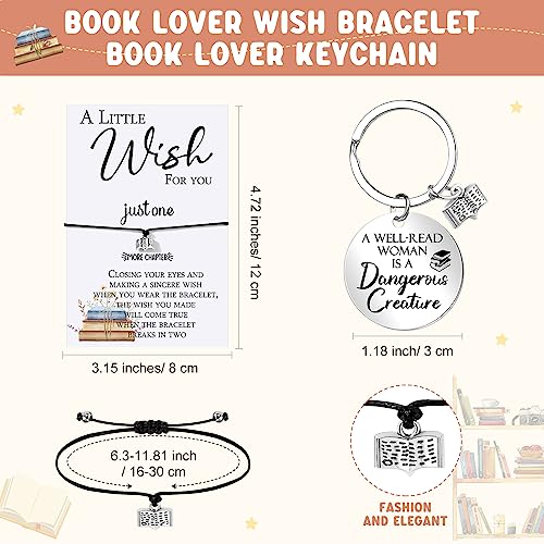 Sweetude Book Lover Gifts Booked Tote Bag Bracelet Pouch Keychain Set for Women
