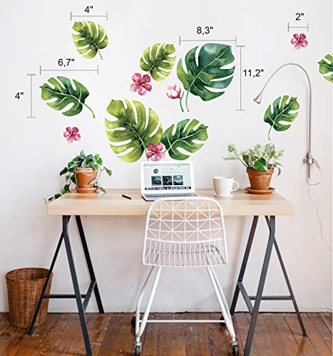 Tropical Leaf Wall Stickers - 18-Piece Foliage Decals for Home Decor